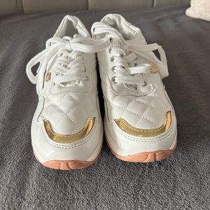 Women’s White and Gold Sneakers